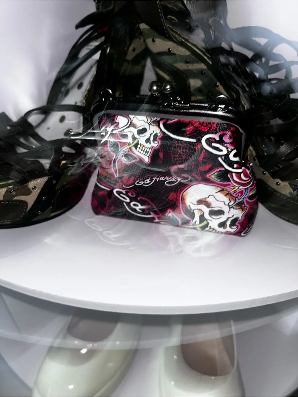 Ed Hardy Black & Red Skull Kiss-Lock Coin Purse